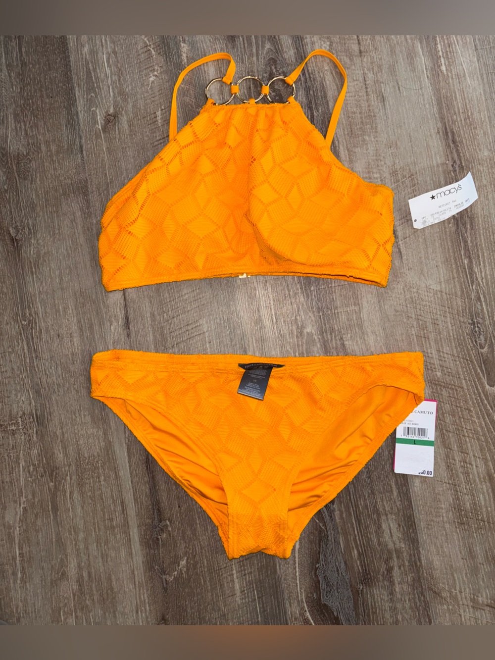 Vince Camuto Neon Orange Textured Bikini Bottom